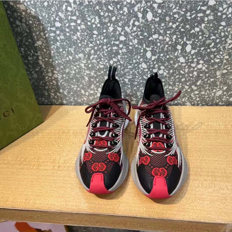 G*u*i unisex run sneaker black red gg technical knit fabric interlocking g rubber
