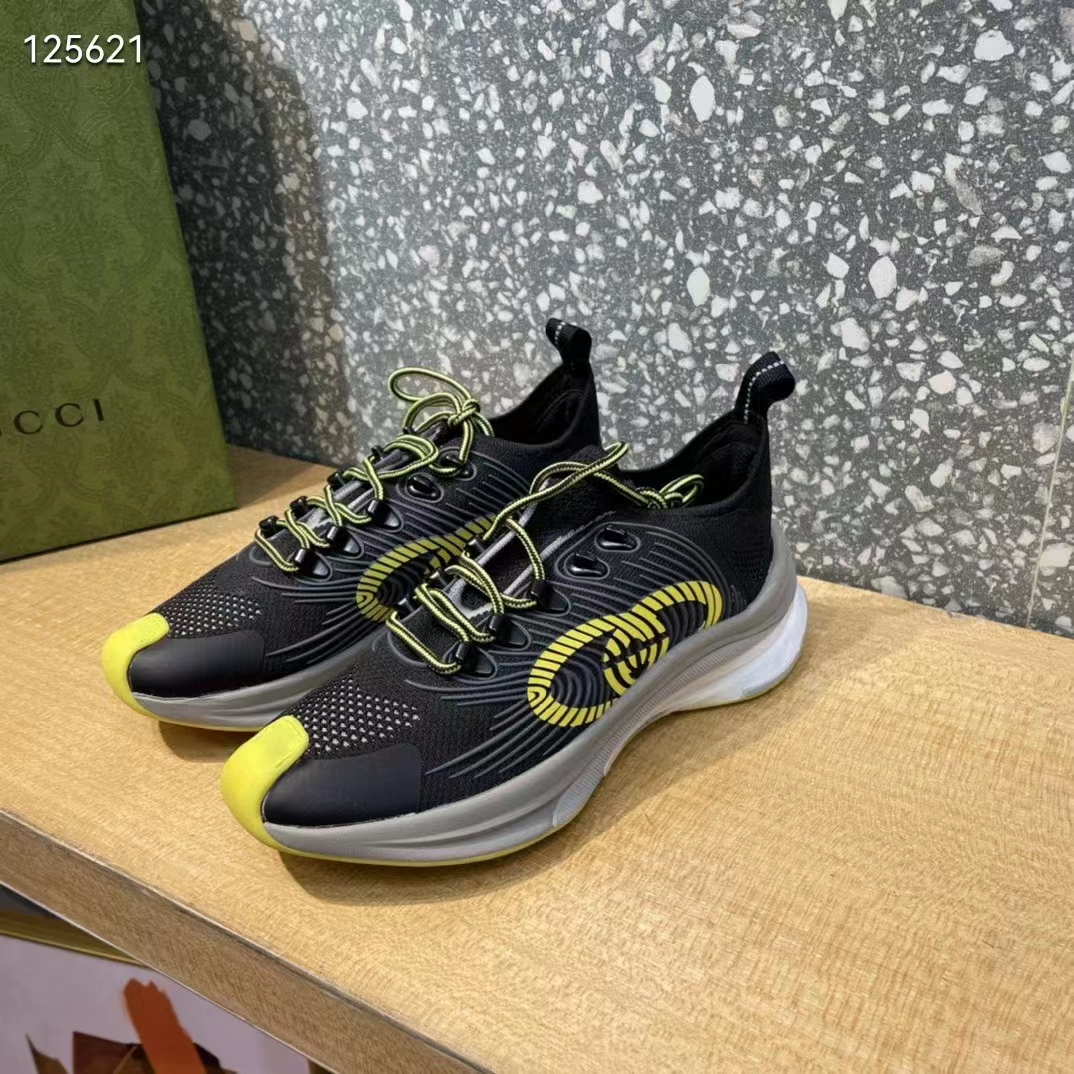 G*u*i unisex run sneaker black technical knit fabric interlocking g rubber
