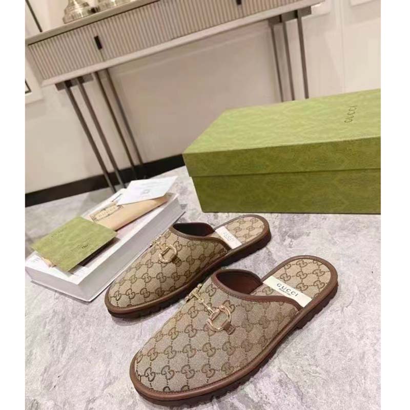 G*u*i unisex slipper with horsebit gg supreme canvas gold-toned hardware