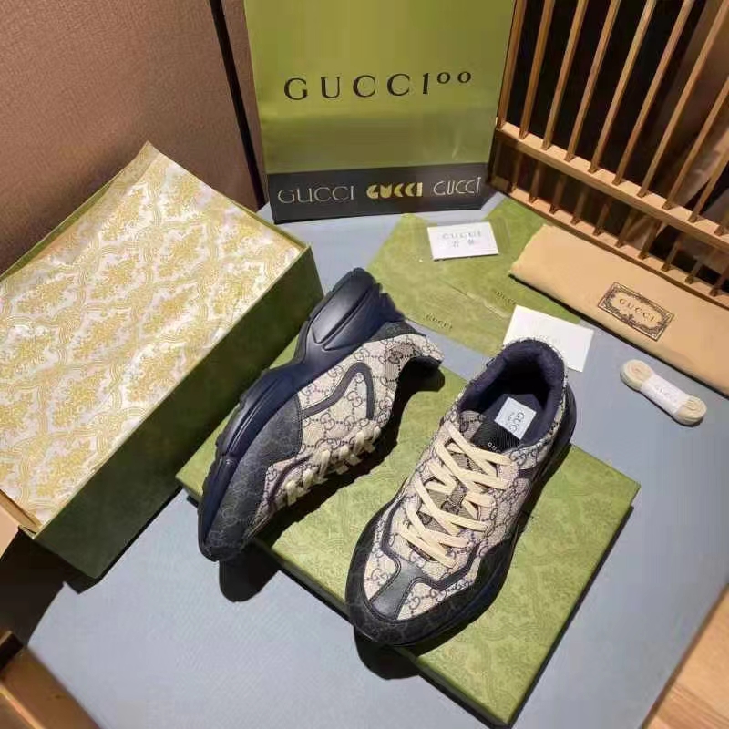 G*u*i unisex gg rhyton sneaker beige blue gg supreme canvas 5 cm heel