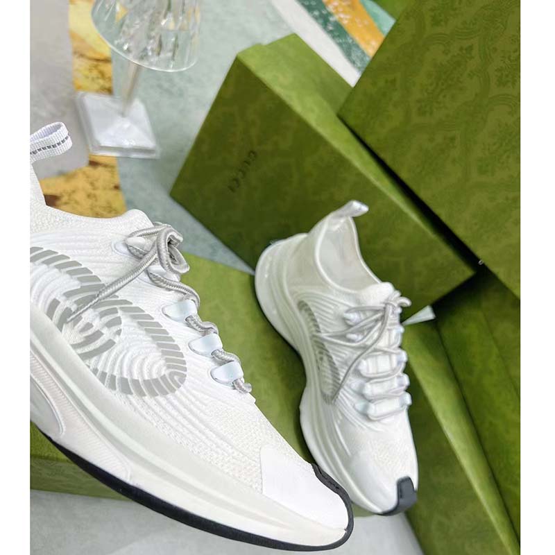 G*u*i unisex gg run sneaker white technical knit fabric rubber interlocking g