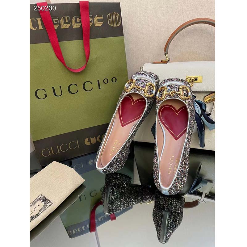 G*u*i women gg lovelight crystal ballet flat horsebit multicolor crystal leather