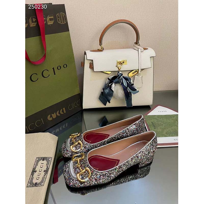 G*u*i women gg lovelight crystal ballet flat horsebit multicolor crystal leather