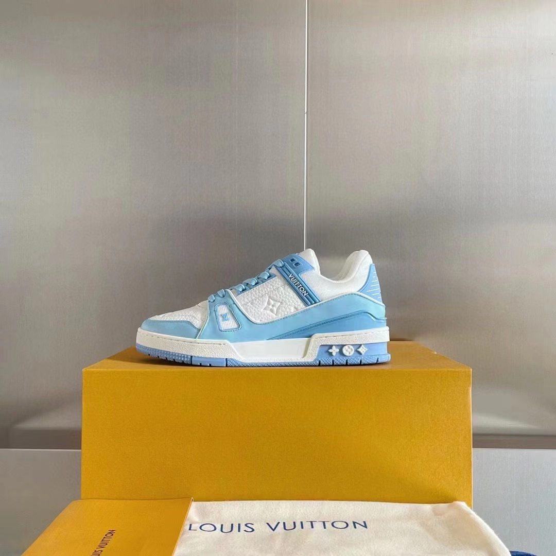 Louis Vuitton LV Unisex Trainer Sneaker Blue Mix Materials Initials Monogram Flowers