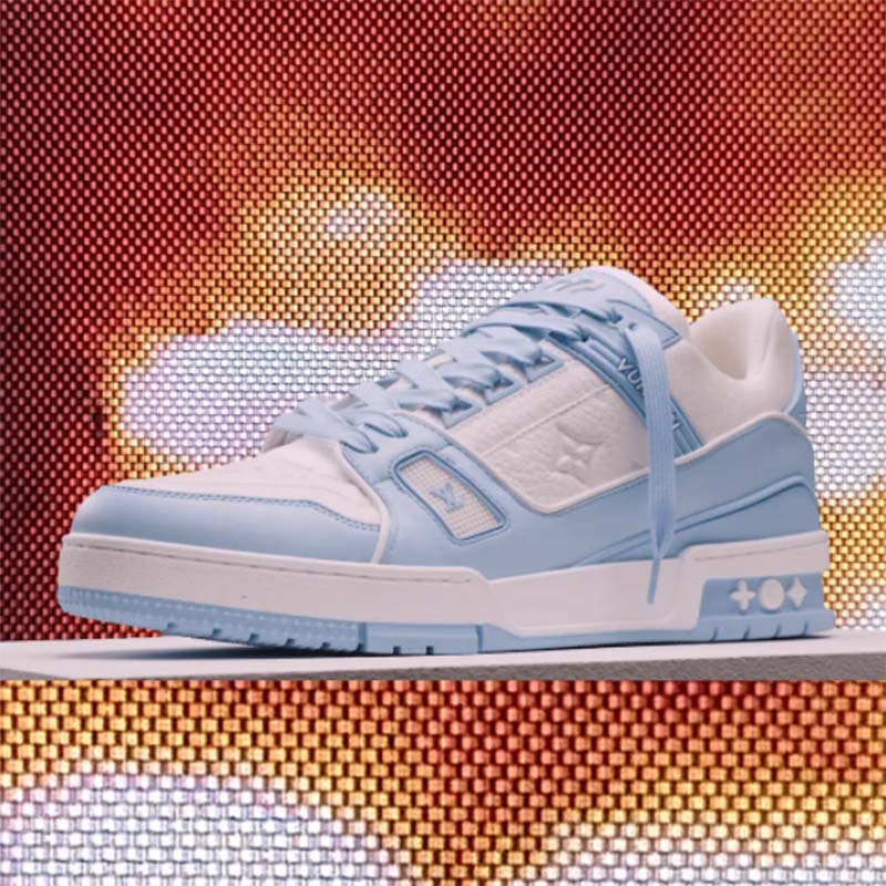 Louis Vuitton LV Unisex Trainer Sneaker Blue Mix Materials Initials Monogram Flowers