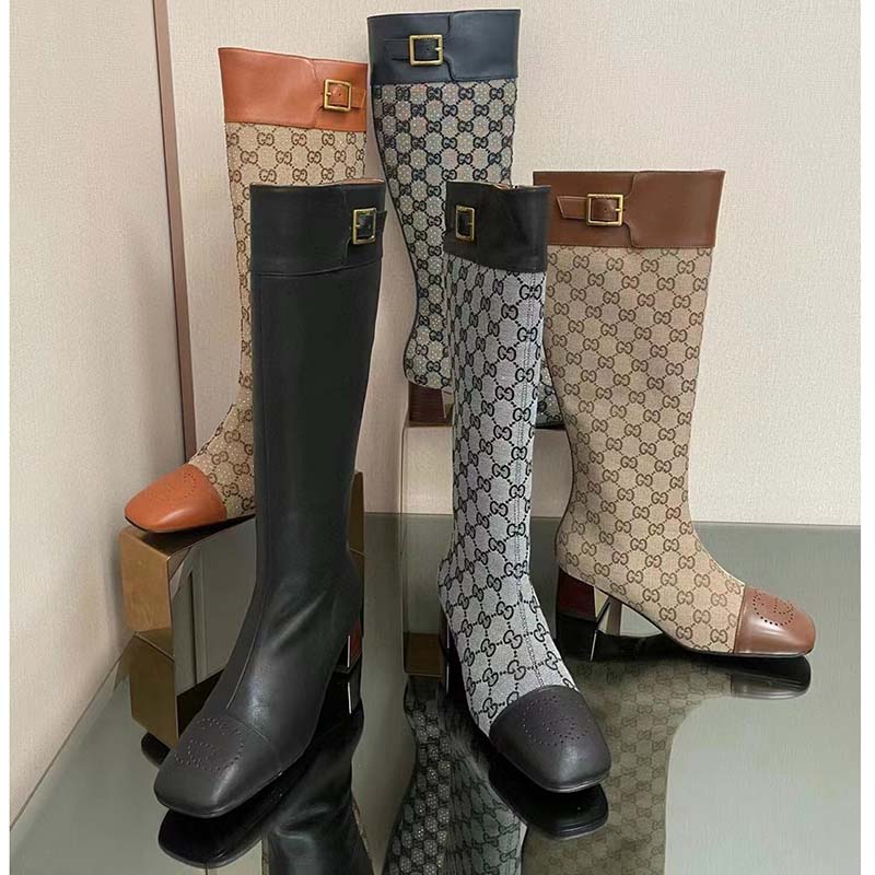 G*u*i blondie women’s boot crystals beige ebony gg canvas low 5 cm heel