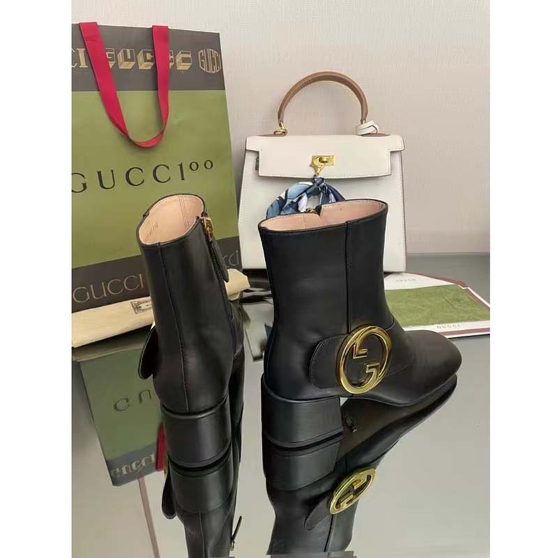 G*u*i gg blondie women’s ankle boot black leather mid 5 cm heel