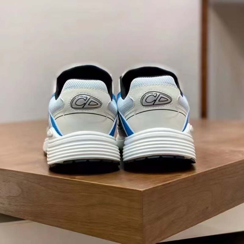 Dior Unisex Shoes CD B30 Sneaker Light Blue Mesh Gray White Technical Fabric