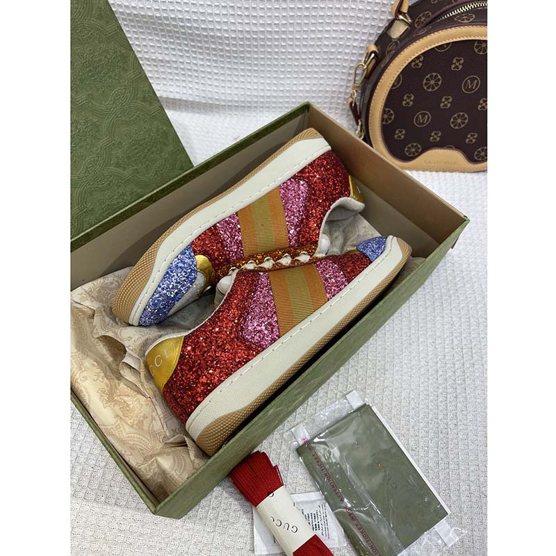 G*u*i unisex gg lovelight screener sneaker glitter multicolor canvas fabric rubber low heel