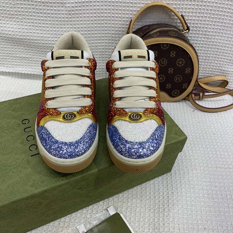 G*u*i unisex gg lovelight screener sneaker glitter multicolor canvas fabric rubber low heel