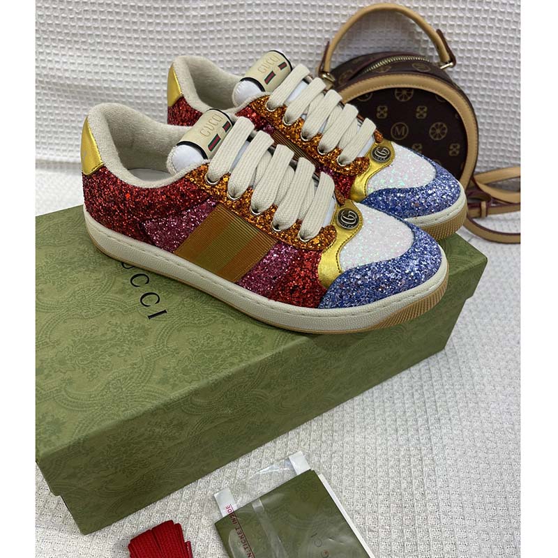 G*u*i unisex gg lovelight screener sneaker glitter multicolor canvas fabric rubber low heel