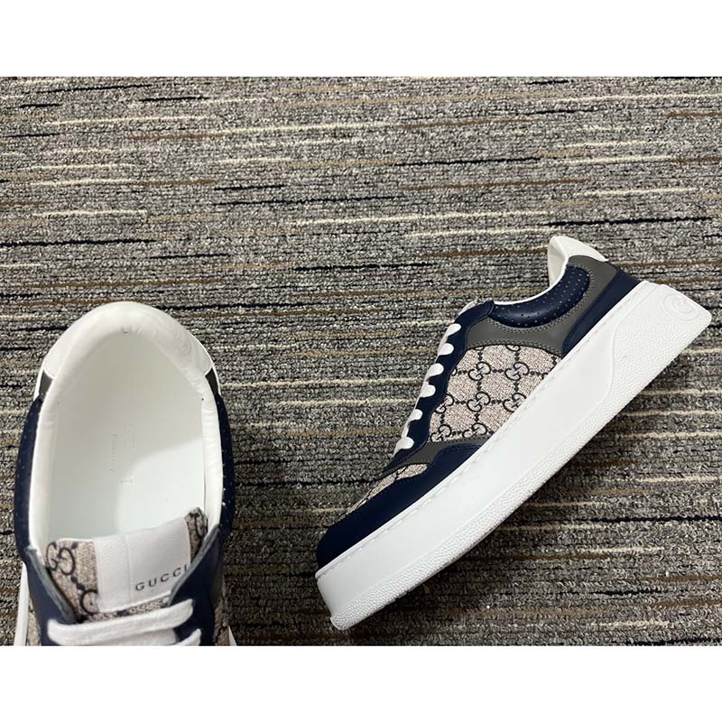G*u*i unisex gg sneaker beige blue supreme canvas rubber mid 5.5 cm heel