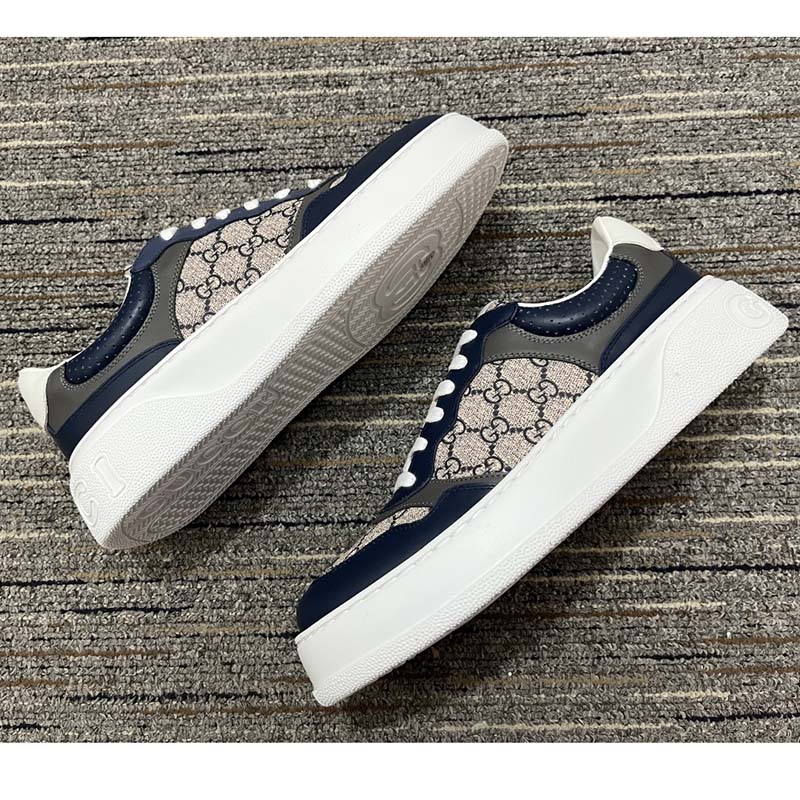 G*u*i unisex gg sneaker beige blue supreme canvas rubber mid 5.5 cm heel