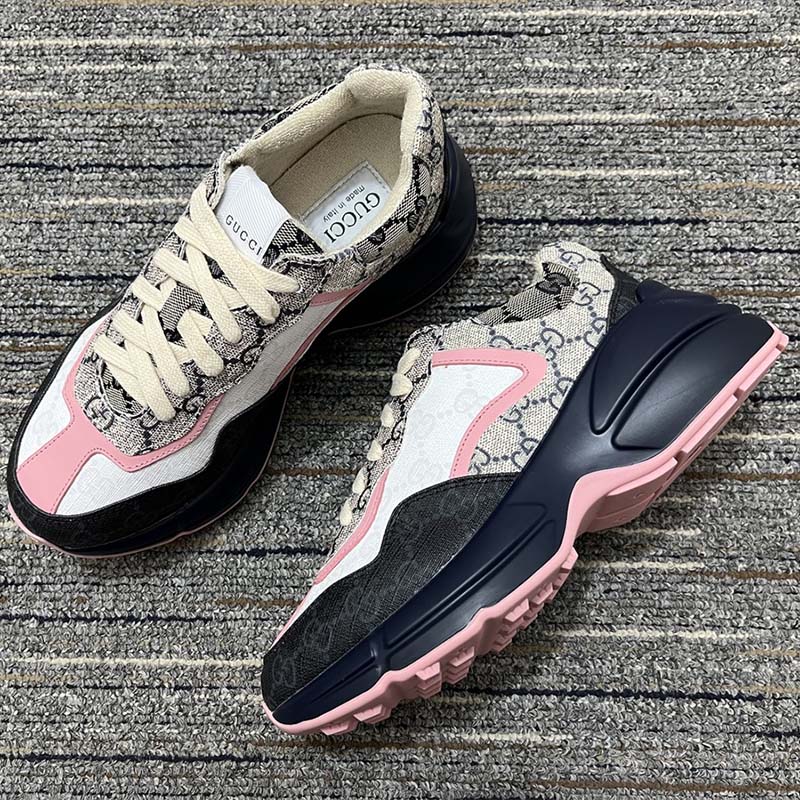G*u*i unisex rhyton sneaker beige blue gg supreme canvas rubber sole mid heel