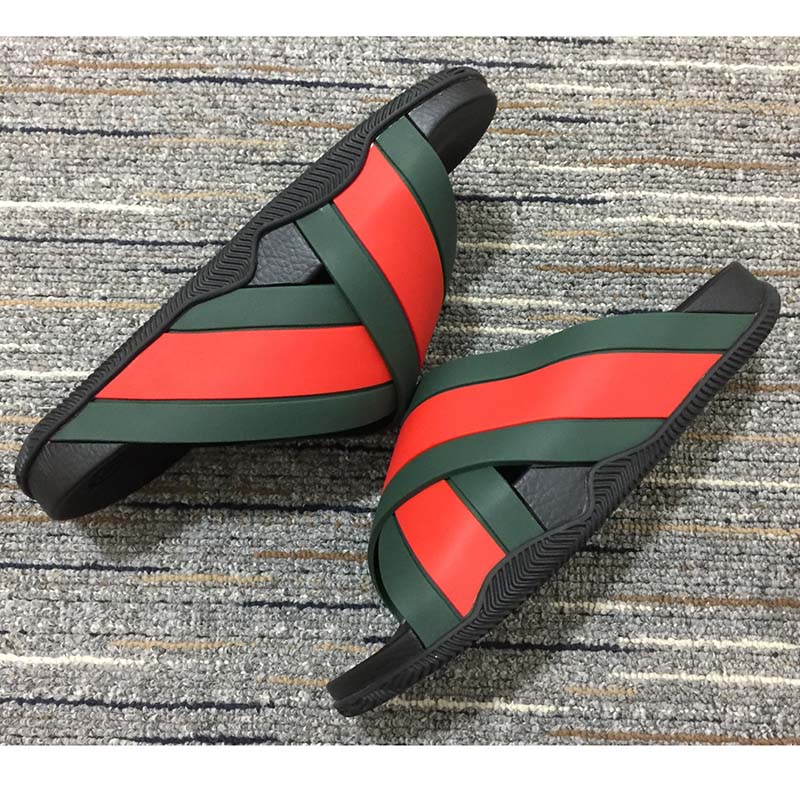 G*u*i unisex web slide sandal green red rubber web rubber sole low heel