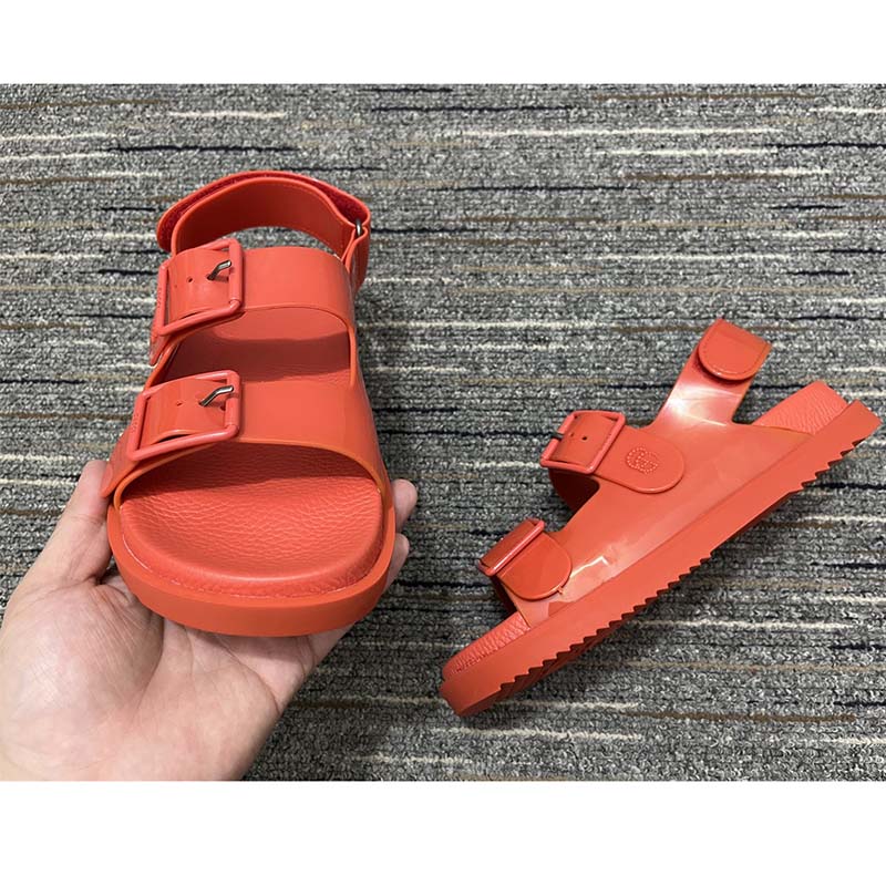 G*u*i women sandal mini double g red rubber double g studs low heel
