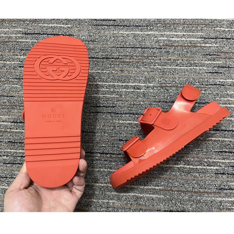G*u*i women sandal mini double g red rubber double g studs low heel