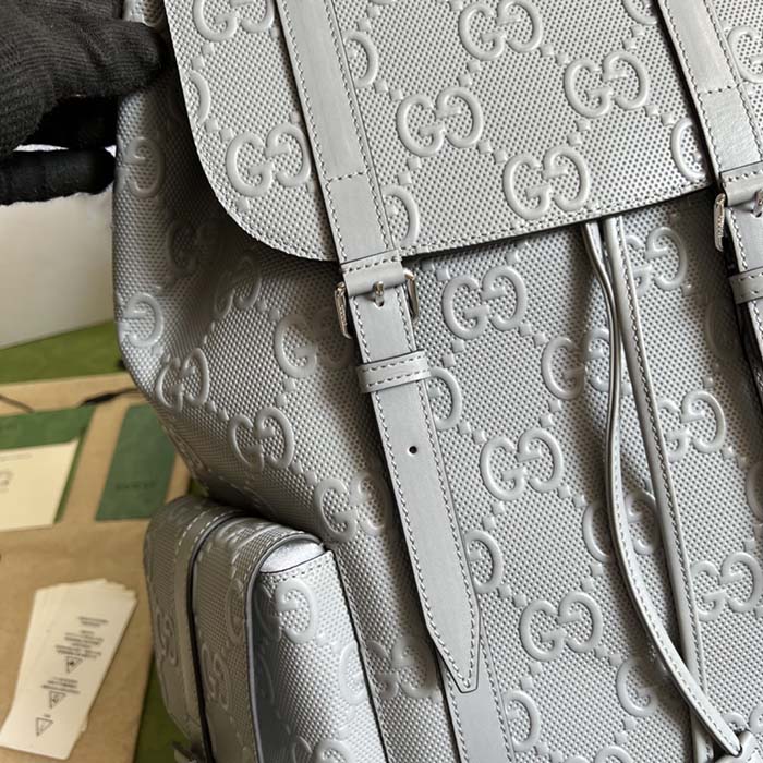 G*u*i gg unisex gg embossed backpack grey gg embossed leather