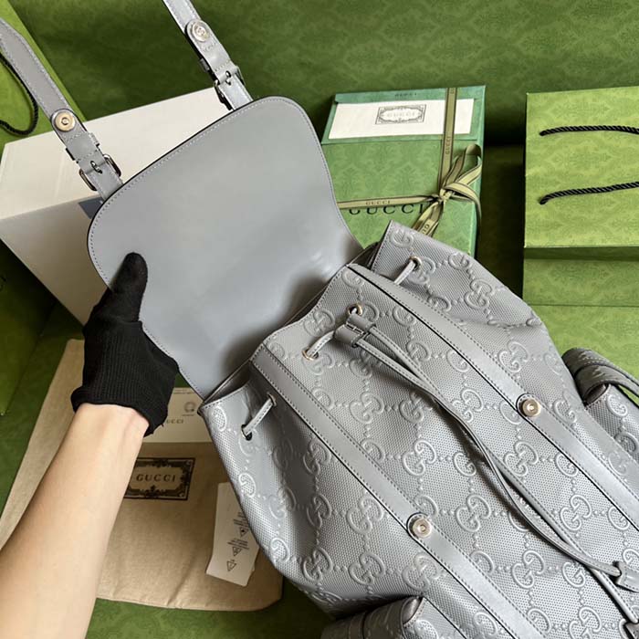 G*u*i gg unisex gg embossed backpack grey gg embossed leather