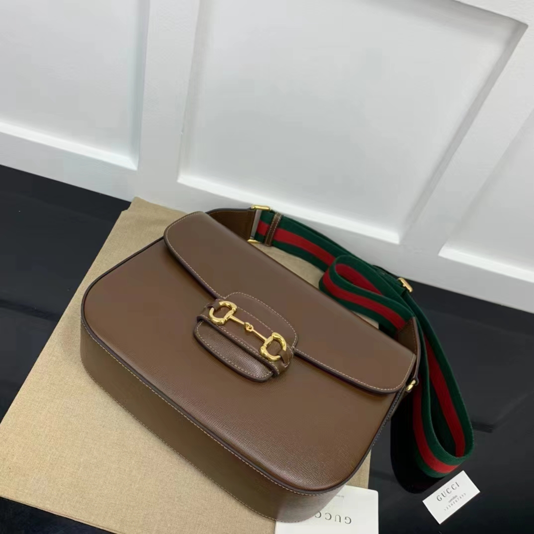 G*u*i gg unisex horsebit 1955 shoulder bag brown leather green red web