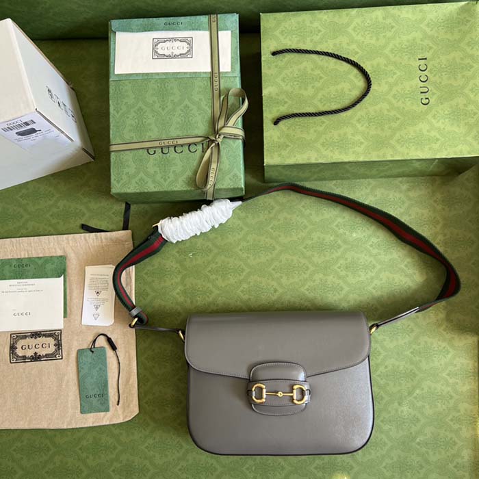 G*u*i gg unisex horsebit 1955 shoulder bag grey leather flap closure