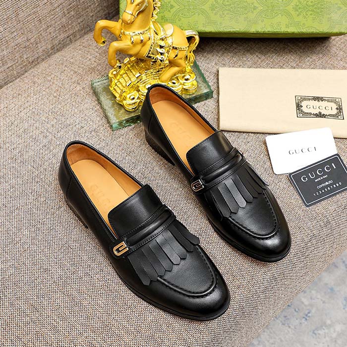 G*u*i men’s gg loafer mirrored g black leather fringe low 3 cm heel
