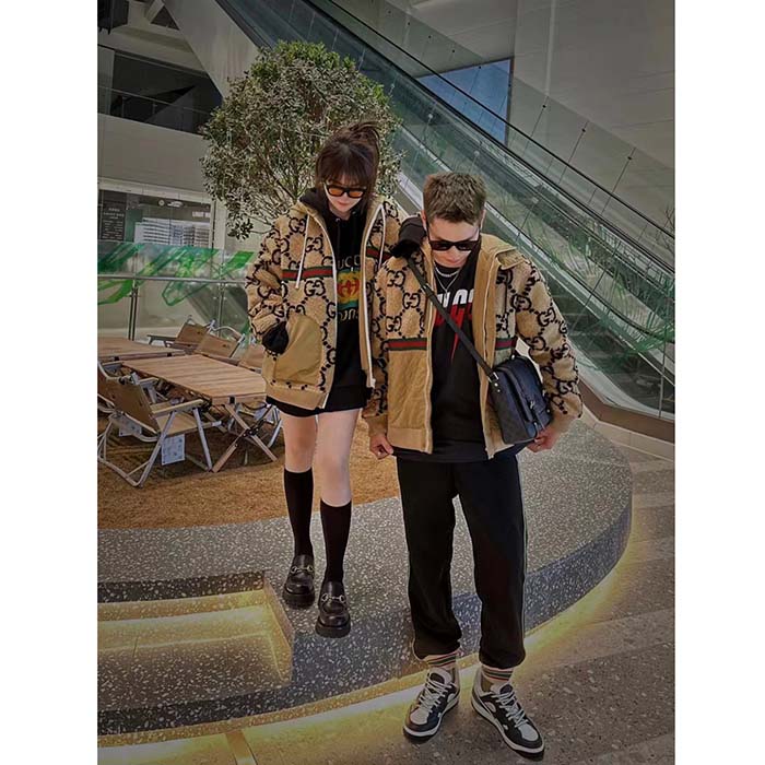 G*u*i men maxi gg wool jersey jacket beige black polyamide polyester