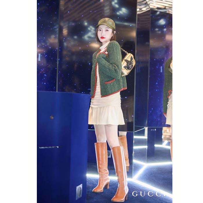 G*u*i women gg cable knit wool jacket dark green collarless wool cotton