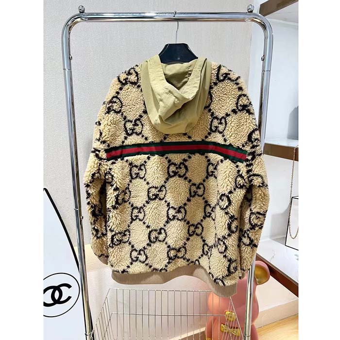 G*u*i men maxi gg wool jersey jacket beige black polyamide polyester