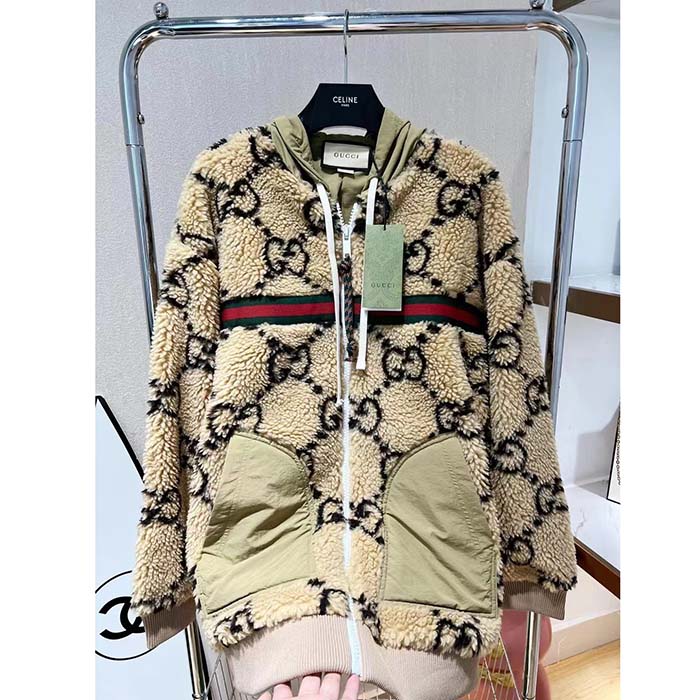G*u*i men maxi gg wool jersey jacket beige black polyamide polyester