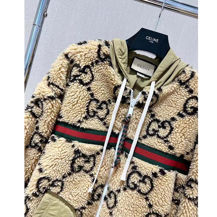G*u*i men maxi gg wool jersey jacket beige black polyamide polyester