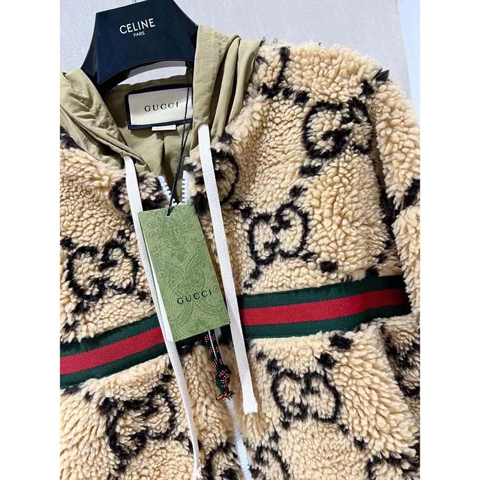G*u*i men maxi gg wool jersey jacket beige black polyamide polyester