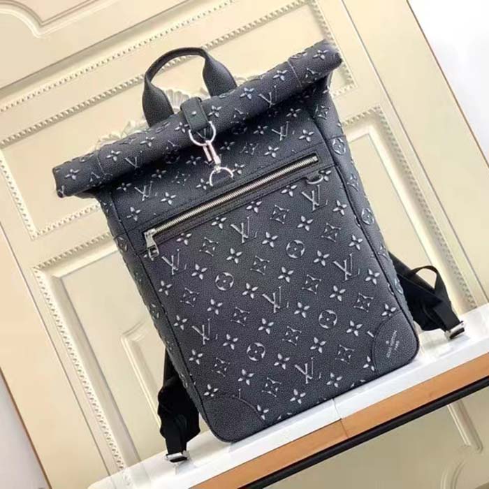 Louis Vuitton LV Unisex Roll Top Backpack Black Charcoal Cowhide Leather
