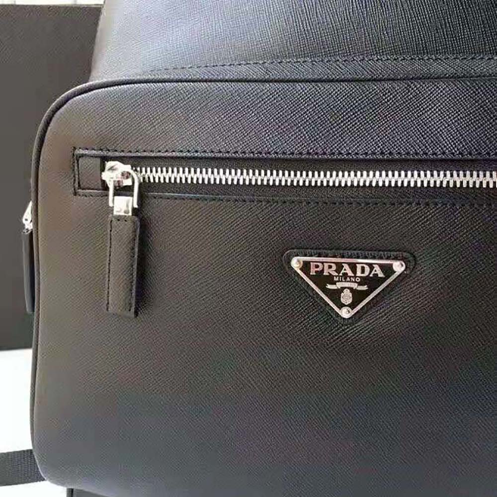 Prada Unisex Saffiano Leather Backpack Metal Hardware-Black