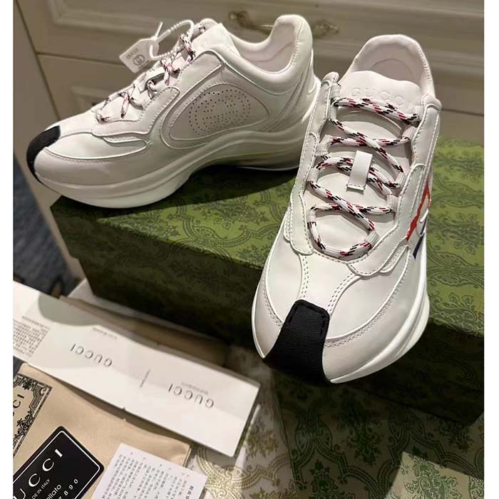 G*u*i unisex gg run sneaker white leather blue mid heel red interlocking g 6 cm heel