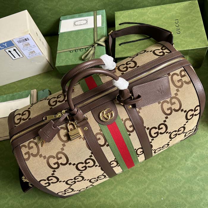 G*u*i unisex jumbo gg large duffle bag camel ebony canvas double g