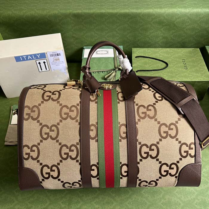 G*u*i unisex jumbo gg large duffle bag camel ebony canvas double g