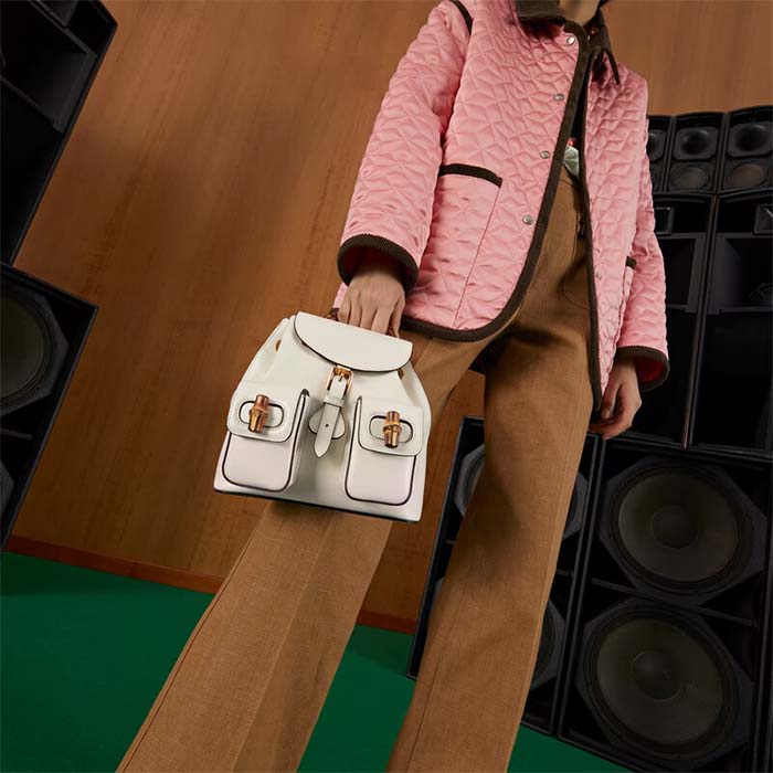 G*u*i unisex gg bamboo small backpack white leather bamboo handle