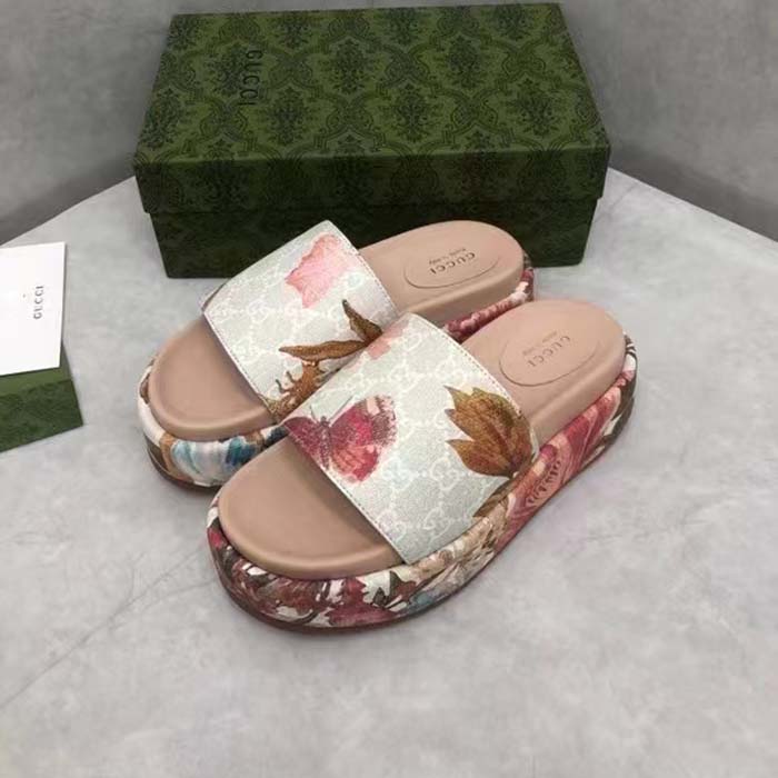 G*u*i unisex gg flora slide sandal multicolored supreme print canvas low heel