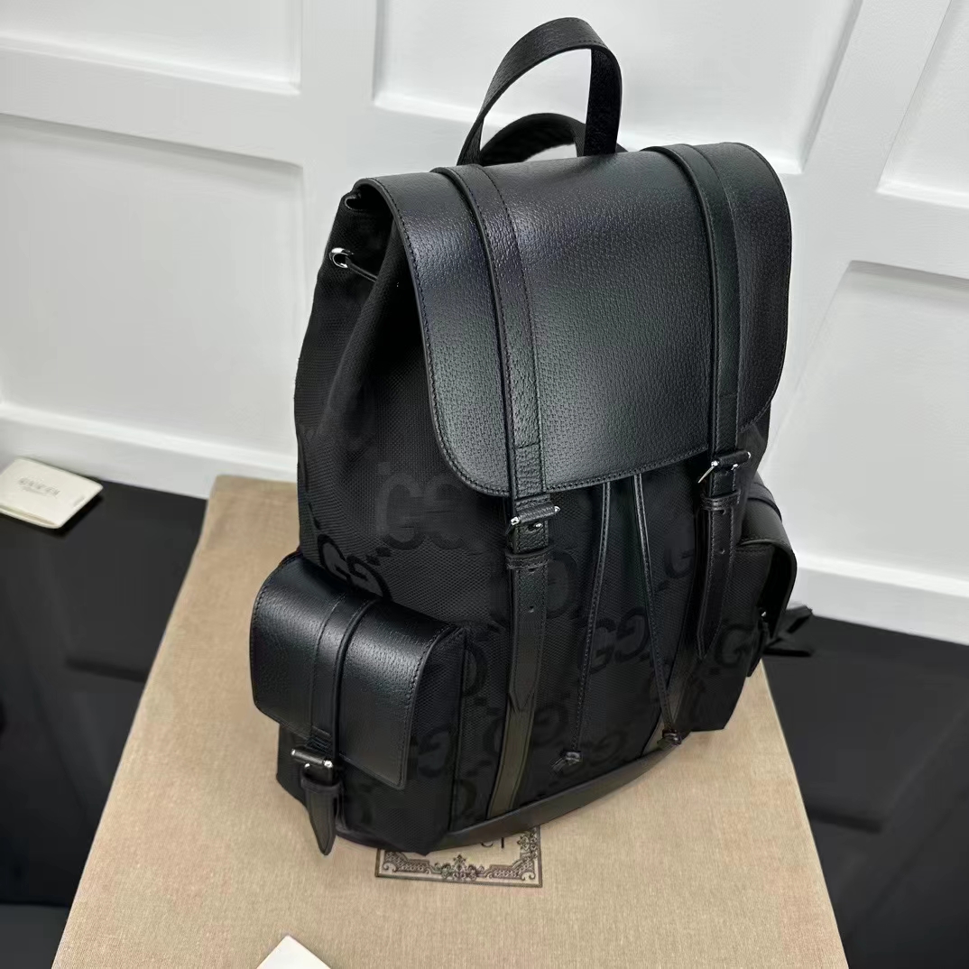 G*u*i unisex jumbo gg backpack black canvas leather cotton linen