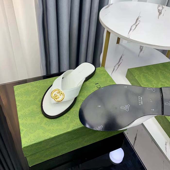 G*u*i unisex gg interlocking g thong sandal white leather flat