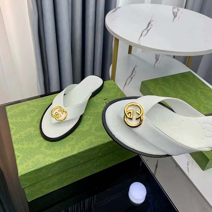 G*u*i unisex gg interlocking g thong sandal white leather flat