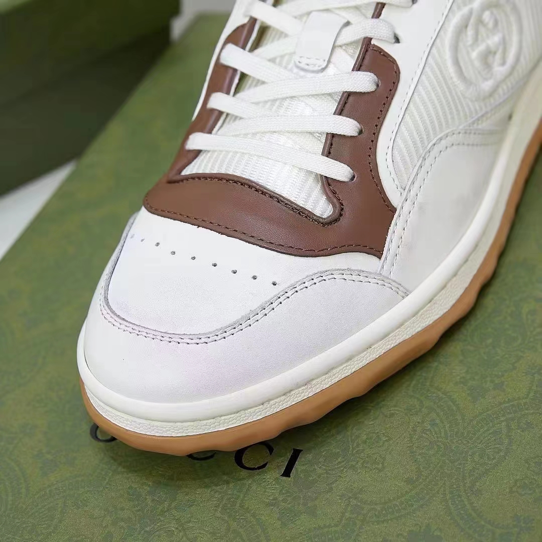 G*u*i unisex gg mac80 sneaker off white brown leather round toe rubber flat