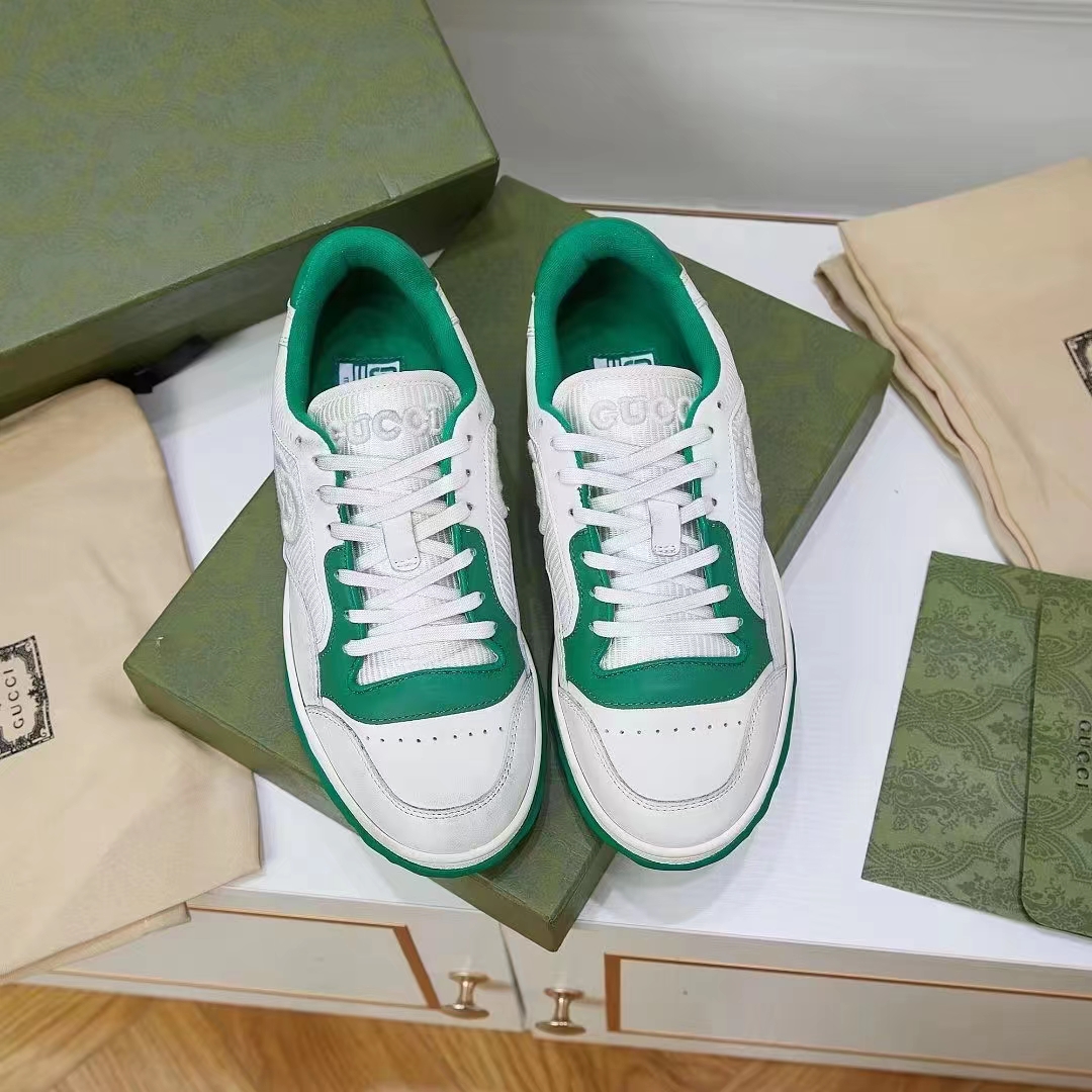G*u*i unisex gg mac80 sneaker off white green leather round toe rubber flat