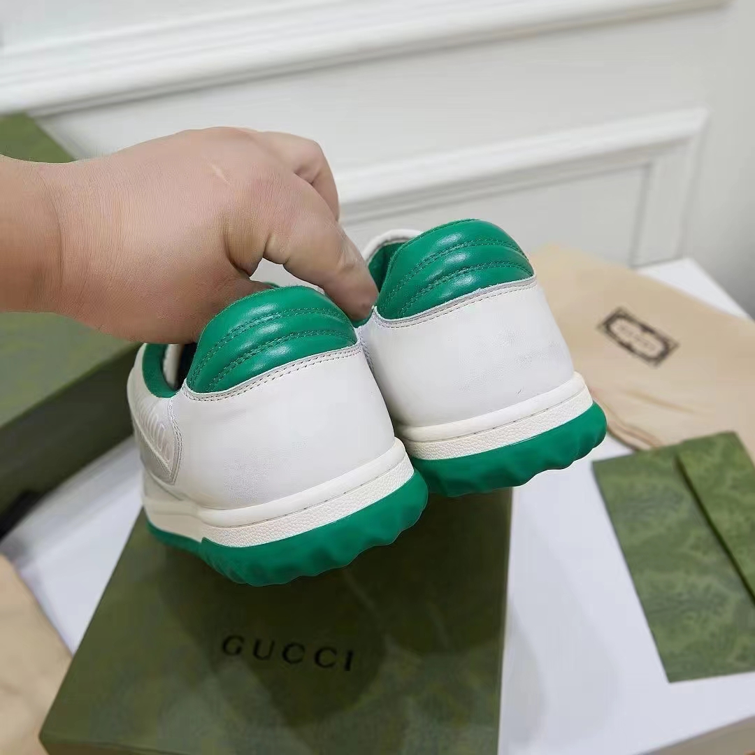 G*u*i unisex gg mac80 sneaker off white green leather round toe rubber flat