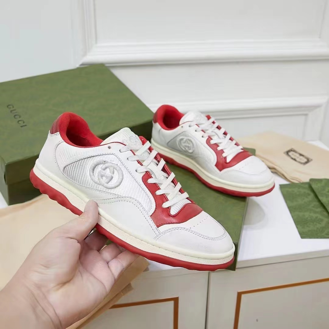 G*u*i unisex gg mac80 sneaker off white red leather round toe rubber flat