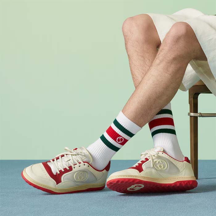 G*u*i unisex gg mac80 sneaker off white red leather round toe rubber flat