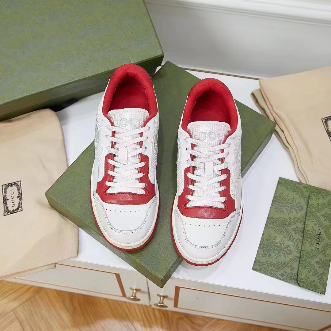 G*u*i unisex gg mac80 sneaker off white red leather round toe rubber flat