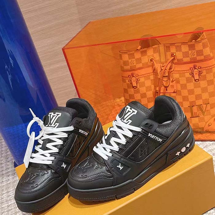 Louis Vuitton Unisex LV Trainer Sneaker Black Monogram-Embossed Grained Calf Leather