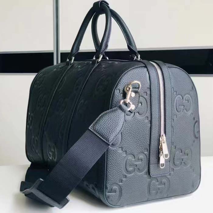 G*u*i gg unisex jumbo gg small duffle bag black leather zip closure